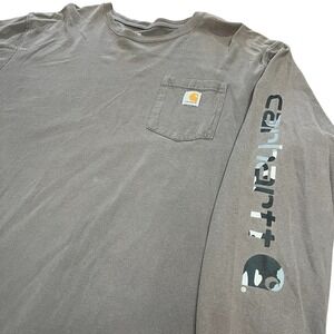 Carhartt Men's 2XL Long Sleeve Pocket T-Shirt Logo Sleeve Gray Camo Workwear XXL